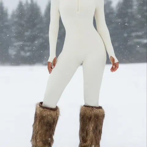 Women's Solid Zip Up Skiing Jumpsuit, Long Sleeve thermal Quick-Dry Jumpsuit for Skiing Cycling, Ladies Sportswear for Fall & Winter, Yoga Gym Workout Wear, 3D Structural Seam Design, Quick Drying Jumpsuit, Stretchable Activewear, Tight Fitting Jumpsuit