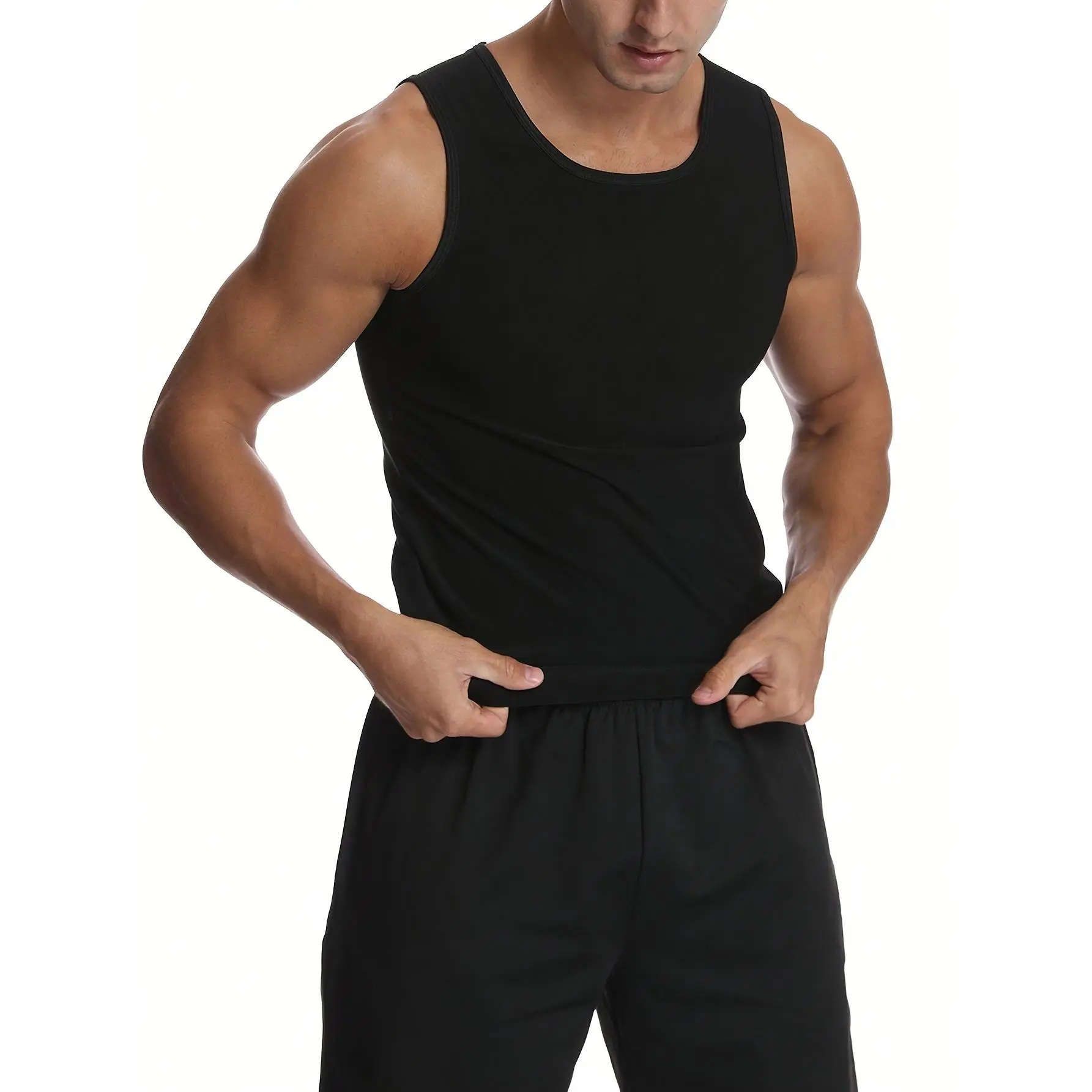 Men's Compression Vest, Heat-Trapping Polyester Mix Sauna Waist Trainer with Tummy Control for Gym Workouts and Activewear, 90% Polyester, 10% Elastane For Flex, Elastane Blend, Heat Retention, Stimulates Sweating, Gym Sports Wear, Waist Training, Gym Tra