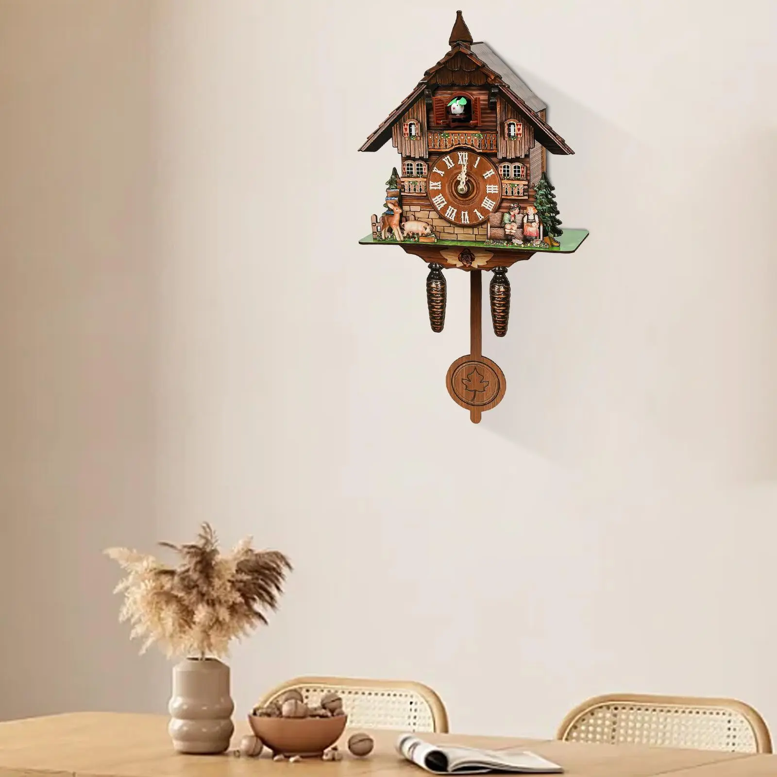 Cuckoo Clock Vintage Wall Clock Traditional Black Forest Clock Decorative Cuckoo Clock Fun Design Durable MDF Materials Excellent Readability Unique Home Decor Multi-Colored