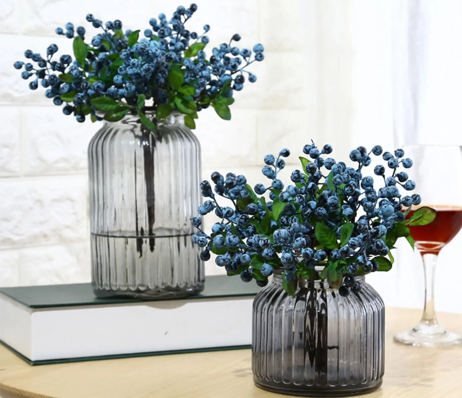 10 Pack Faux Blueberry Stems, Decorative Artificial Flowers & Vegetables for Room, Vase, Party Wedding Home Decor, Fake Silk Fruit Picks Ornaments Plants (Blue)