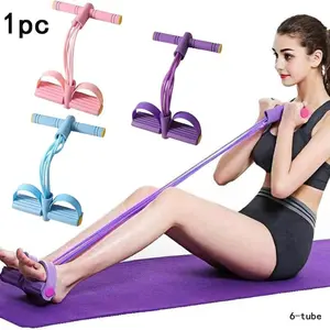 6-Tube Multi-Function Tension Rope with Handles, Home Gym Trainer Sit-Up & Tummy Training Equipment, Abdominal Workout Equipment, Ideal for Men & Women