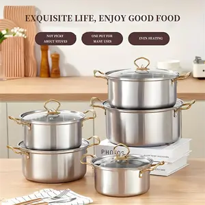 Stainless Steel Cookware Set for Induction Stove, Includes 5 Pots & Lids, Dishwasher Safe, Ideal for Home, Outdoor, Camping Use, Premium Cookware Set