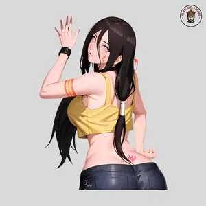 Hanabi Hyūga Vinyl Sticker, Hanabi Anime Waifu in Crop Top, Back Pose, Laptop and Car Decor