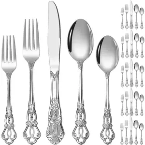 Stainless Steel Tableware Set, Luxury Retro Royal Tableware Set, Exquisite Silverware Utensils for Home Kitchen Restaurant Hotel, Dinnerware, Dinner Sets, Cutlery, Dinnerware Service Set