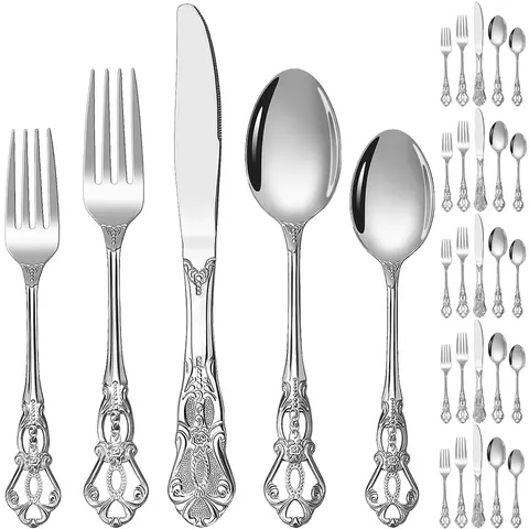 Stainless Steel Tableware Set, Luxury Retro Royal Tableware Set, Exquisite Silverware Utensils for Home Kitchen Restaurant Hotel, Kitchenware Tableware, Dinnerware, Dinner Sets, Cutlery, Dinnerware Service Set