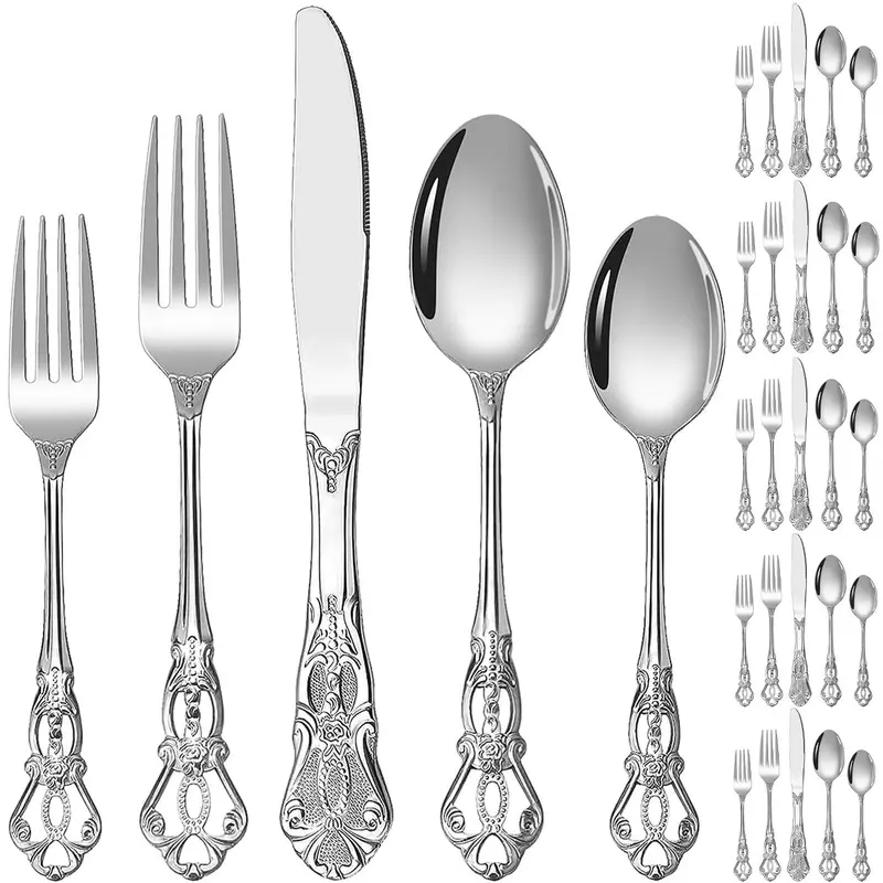 Stainless Steel Tableware Set, Luxury Retro Royal Tableware Set, Exquisite Silverware Utensils for Home Kitchen Restaurant Hotel, Kitchenware Tableware, Dinnerware, Dinner Sets, Cutlery, Dinnerware Service Set