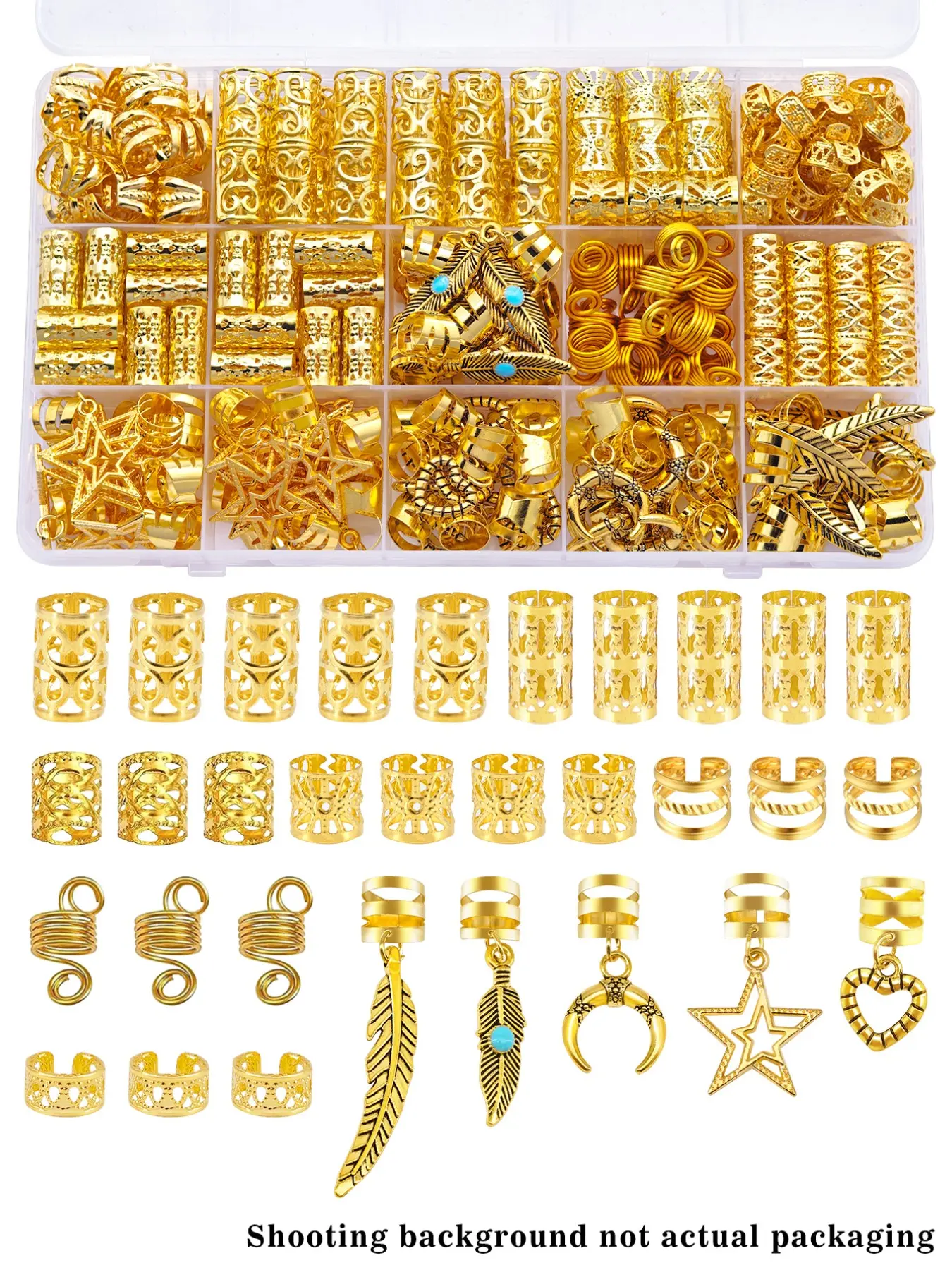 70pcs Decorative Unique Versatile Hair Cuffs and Beads Set, Star Moon Rose Heart Charms, Alloy Clips for Women, Braids, Party & Photoshoot Baroque Accessories