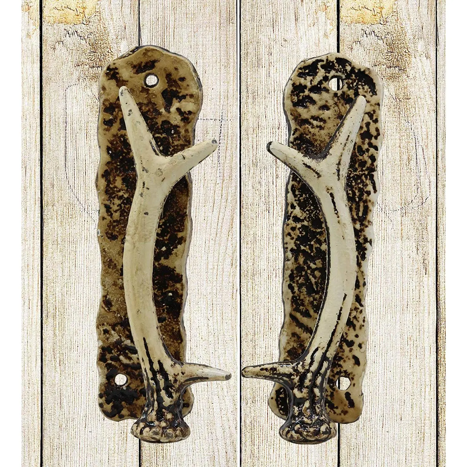 Ebros Western Rustic Deer Antler Door Pull Handle Hardware (2-Piece Set) - 8.25in High Recycled Steel Left & Right Sides, Decorative Accent for Barn Doors, Cabin Home Entrance, Two Piece Set
