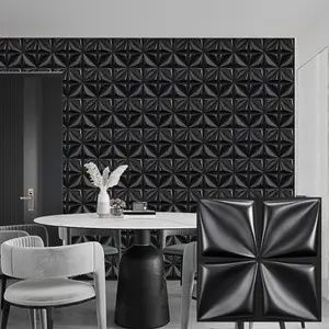 FLOLEOPA PVC Plastic 3D Wall Panels, waterproof and fire-resistant, dimensions 11.8x11.8 inches, thickness approximately 1.2 mm. Ideal for living rooms, bedrooms, hotels, offices, game rooms, and TV accent walls. Includes installation tape.