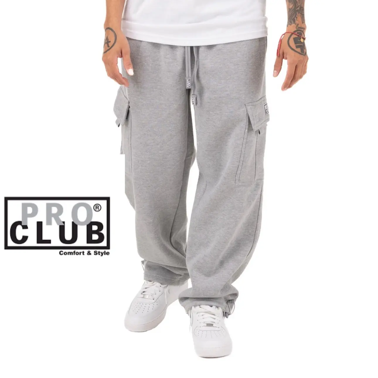 Pro Club Men's Heavyweight Polyester Fleece Cargo Sweatpants - Casual Baggy Utility Loungewear with an Elastic Waist