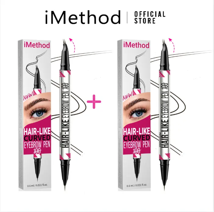 【FREE SHIPPING】2PCS iMethod Curved Eyebrow Pen - 2-Pack for Perfect Color Matching, Dual-Ended Brow Pen with Micro-Fork-Tip Applicator, Waterproof Makeup