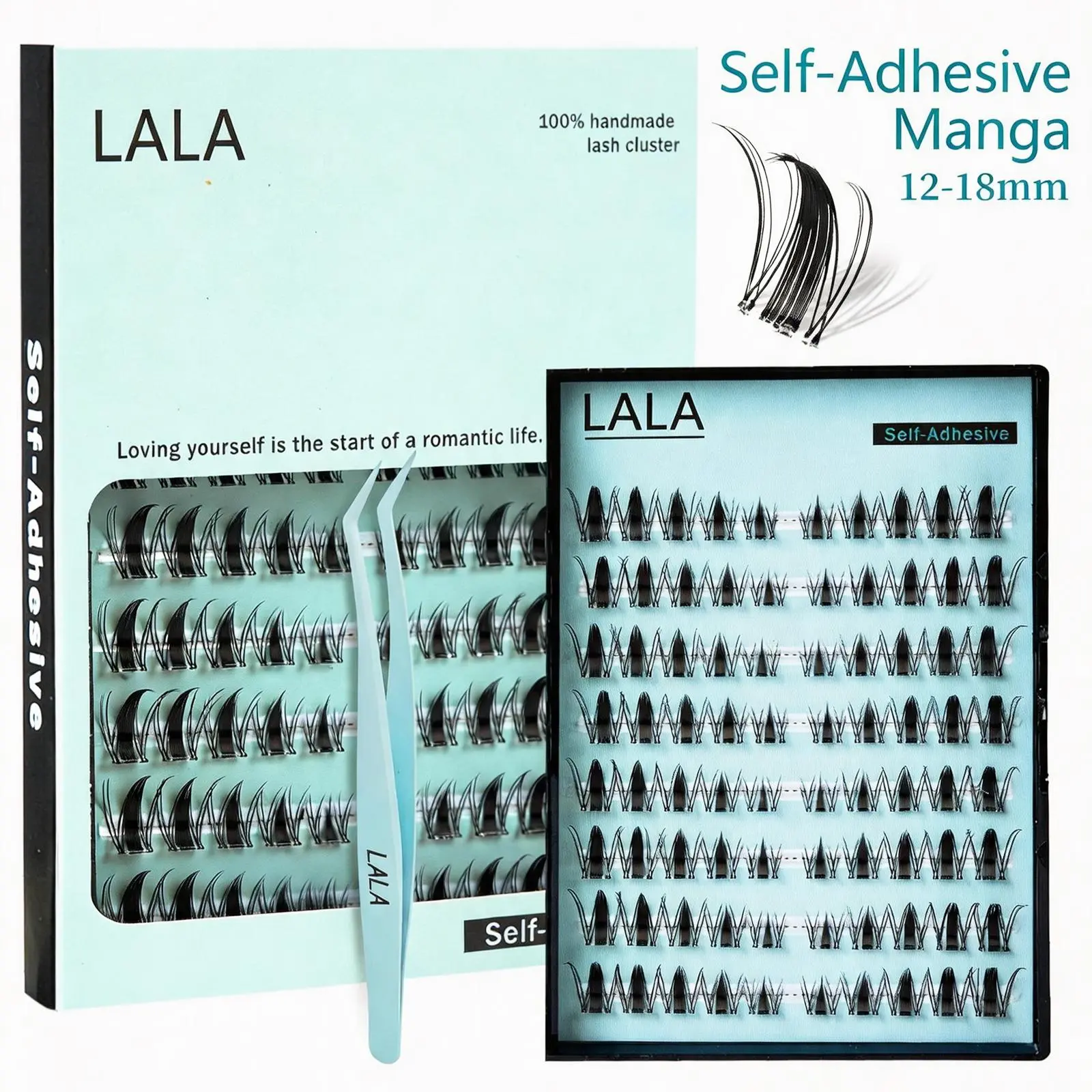【Manga】LALA DIY Eyelashes Self Adhesive Lash Clusters Pre glued Eyelash Clusters No Glue Needed Lashes Wispy Spicky Cluster Eyelash extensions 10-16mm Individual Lashes