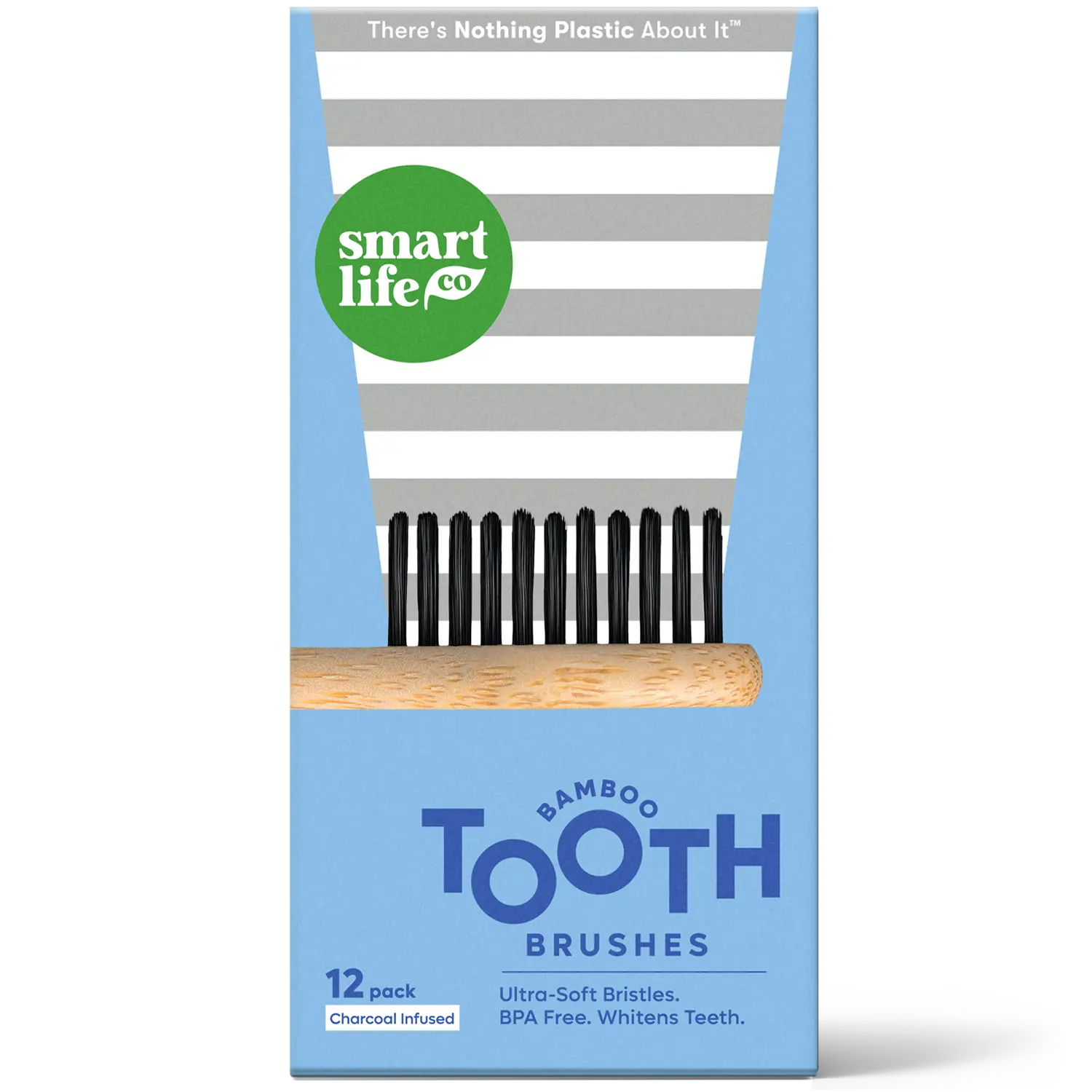 Activated Charcoal Bamboo Toothbrush - Whitens Teeth Naturally Eco-Friendly & Biodegradable Tooth Brush, BPA Free & Vegan Ultra-Soft Bristles, 12pk