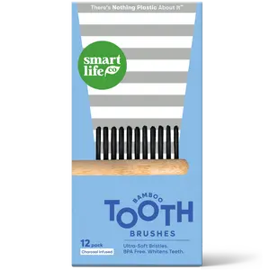 Activated Charcoal Bamboo Toothbrush - Whitens Teeth Naturally Eco-Friendly & Biodegradable Tooth Brush, BPA Free & Vegan Ultra-Soft Bristles, 12pk