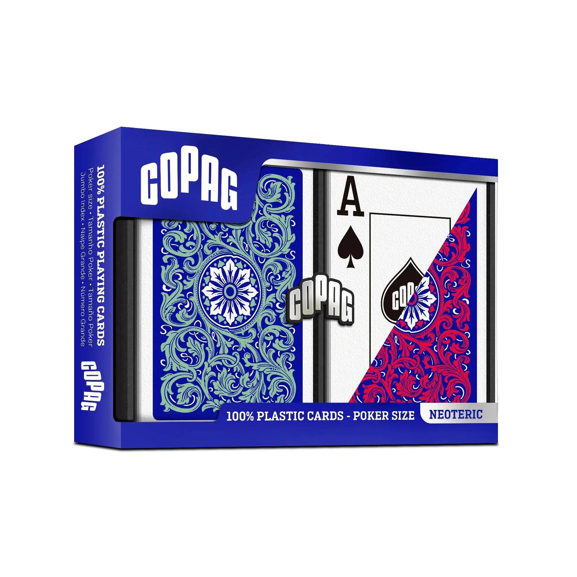 COPAG Geometric 100% Plastic Playing Cards - 2-Deck Red & Green Poker Size Set, Jumbo Index, Washable, Poker Card Design, 12+ Years Use, Free WSOP 2025 Deck, Deck Of Cards