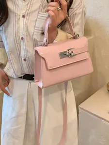 Light Blue Croc-Embossed Mini Handbag, Metal Turn-Lock Crossbody Purse, Adjustable Strap, Korean Style Casual Shoulder Bag