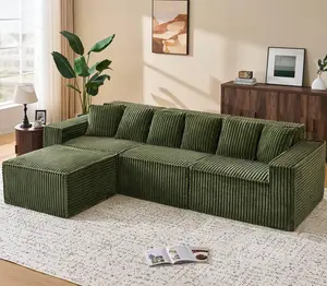 【DealsforYou】ONBRILL 112.6" L-Shaped Boneless Corduroy Sectional Couch - 3-Seater Modern Upholstered Sofa with Fixed Arms, Memory Foam, Chaise, Minimalist Cloud Modular Design, No Assembly Required for Living Room | L Shaped Sofas
