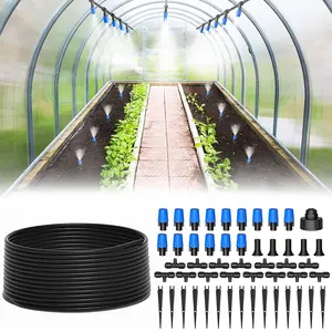 MIXC 65FT Greenhouse Watering System- Quick Efficient Connector Hanging Plant Watering System Automatic Mist Irrigation Kit with 1/4" Blank Tubing and Misting Nozzles Durable Garden Hose Garden Retractable Hose