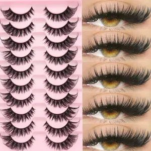 10 Pairs D Curl Russian False Eyelashes, Dense Natural Look, Voluminous and Long, 3D Effect, Patch Style, 16-18mm Length, Makeup