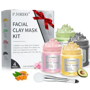 4pcs Clay Mask for Face(360g in total), Turmeric Vitamin C, Dead Sea Mud,Green Tea, Avocado, Rose, Facial Clay Mask Set, Gift Set for Women, Face Mask Skin Care, Gifts for Women, 3.17 Oz Each