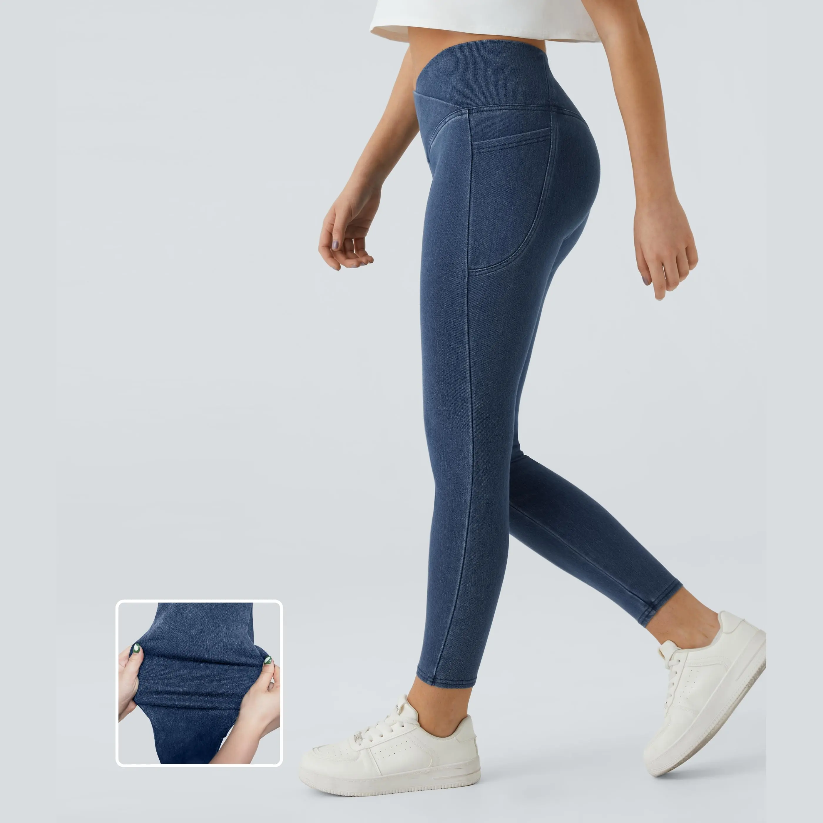 Halara Flex Crossover Pocket Washed Denim Work Leggings