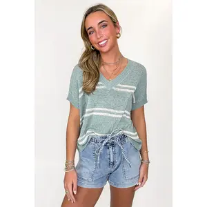 Strata Luxe Striped V-Neck Knit Top
