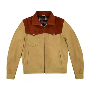 Men's Western Goat Suede Trucker Two-Tone Leather Jacket
