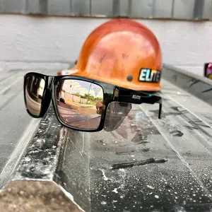 Elite Delta – ANSI Z87.1 Safety Glasses (Black Frame + Rose Gold Mirror Lens + Smoke Side Shields)