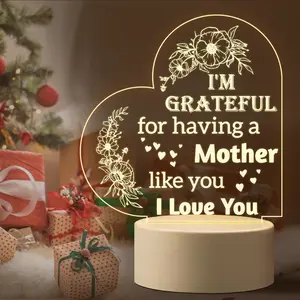 Flower Letter Pattern Acrylic Night Light, 1 Count USB Plug LED Bedside Lamp, Creative Desktop Decorative Light, Ideal Birthday Gifts for Mom