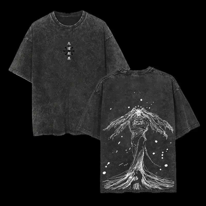 Retro Heavy Limited 90s Demon Shinigami Mahoraga Jujutsu Kaisen Anime Vintage Washed Tee Unisex Oversize Anime Manga Washed Heavyweight Cotton T-shirt, Gift For Anime Fan Oversized Top