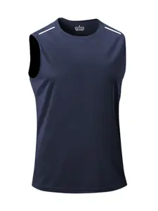 Men's Moisture-Wicking Sleeveless Training Vest, Reflective Detail Sportswear, Ideal for Running and Workouts, Casual Plain Style