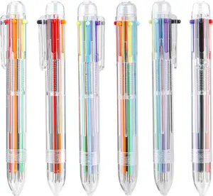 Multicolor Pen in One 0.5mm 6-in-1 Retractable Ballpoint Pens Multi Color Pen 6 Pack Transparent Barrel Ballpoint Pen for Office School Supplies.