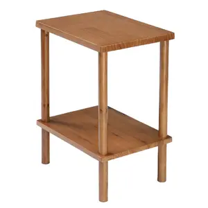 CalidoCasa 2-Tier Wooden Outdoor End Table with Storage Shelf Durable Fir Wood Weather-Resistant Teak Finish for Patio Balcony Poolside Lawn & Indoor Living Spaces