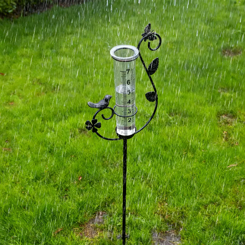8-Inch Large Capacity Rain Gauge - Accurate No-Electricity Patio Rain Monitor, Outdoor Decor with Metal Spiral Collector, Easy-to-Use Backyard Home Garden Measurement Tool, Decorative Bird Ornament