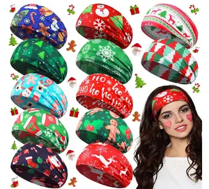 MTLEE 12 Pcs Christmas Stretchy Headbands for Women Christmas Hair Accessories Non Slip Head Wrap for Women(Classic Pattern)