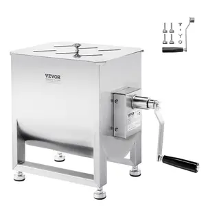 VEVOR Manual Meat Mixer, 20L Fixed Tank Meat Processing Equipment(Mixing Max 30LBS for Meat), Stainless Steel Meat Mixer, Sausage Mixer Machine with Lid Handle Gear Reducer, Ground Beef Hand Mixer