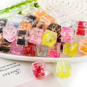 17mm Square Acrylic Beads, Transparent Oil Liquid Beads for Pen Making, DIY Jewelry Necklace Bracelet Keychain Accessories, DIY Mix Beads