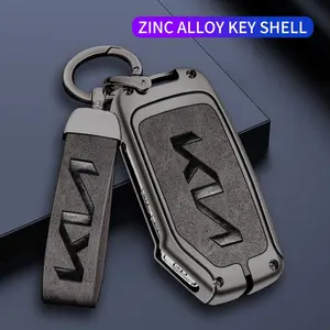 Leather Zinc Alloy Car Remote Key Case Cover, Car Key Protector, Compatible with Kia Kn Sportage R Stinger Sorento Ceed Cerato Forte Niro Soul Telluride Gtline