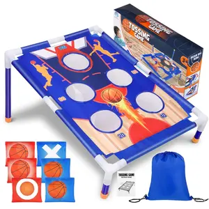 Bean Bag Toss Game Set, 2-In-1 Basketball Theme Cornhole Game, 6 Bean Bags, Portable Indoor Outdoor, Birthday Gift for Kids Aged 3+