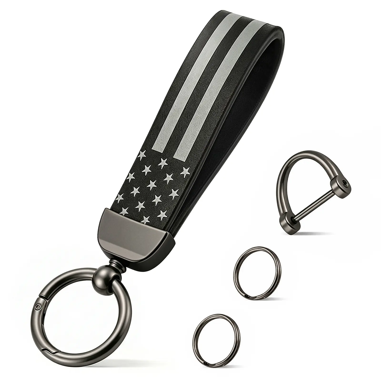 American Flag Car Keychain for Men, Premium Zinc Alloy Metal Keyring, Patriotic Stars and Stripes Design, Durable Multi-Ring EDC Key Fob Holder, Father's Day & Birthday Gift