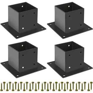 4*4 Post Base ,Deck Post Brackets,Inner Size 3.5"x3.5" Thick Steel Fence Post Anchor Base,Black Powder Coated Heavy Fence Post,for Supports Porch Railing Post Holders Pergola Brackets
