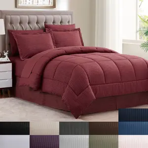 8 Piece Bed In A Bag Hotel Dobby Embossed Comforter Sheet Bed Skirt Sham Set Microfiber Hypoallergenic Twin Queen King Sizes