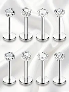 8 Pcs Silvery Shiny CZ Titanium Cartilage Ear Lip Piercing Set for Women Men Solid Titanium Durable Texture Safe Wearing Performance Delicate Heart Round Zirconia Glamorous Charm Widely Applicable for Nose Studs Labret Studs Tragus Helix Earrings