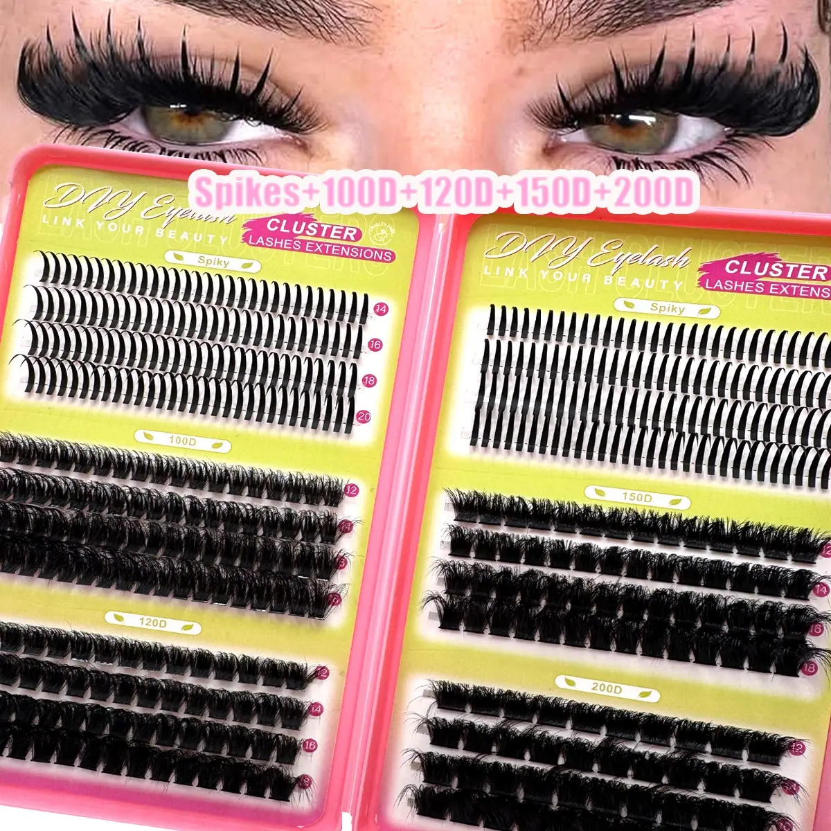 DIY Eyelash Extensions Kit, Natural Look Reusable Segmented False Eyelashes, Ultra Soft D-Curl Wispy Lash Clusters, 14-20mm, Longer Looking Eyelashes