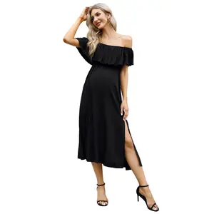 YESFASHION Maternity Dress: Women's Off Shoulder, Split A-Line Casual Maxi for Babyshower & Photography, Available in Multiple Colors & Sizes from Small to XX-Large