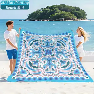 Blue Mandala Print Summer Beach Mat & Picnic Blanket, Washable, Anti-Fade, Polyester Material, Lightweight, Windproof, Sand-Resistant
