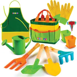 Play22 Kids Gardening Tool Set 12 PCS - Includes Shovel Rake Fork Trowel Apron Gloves Watering Can Tote Bag for Toddler Gardening Activities
