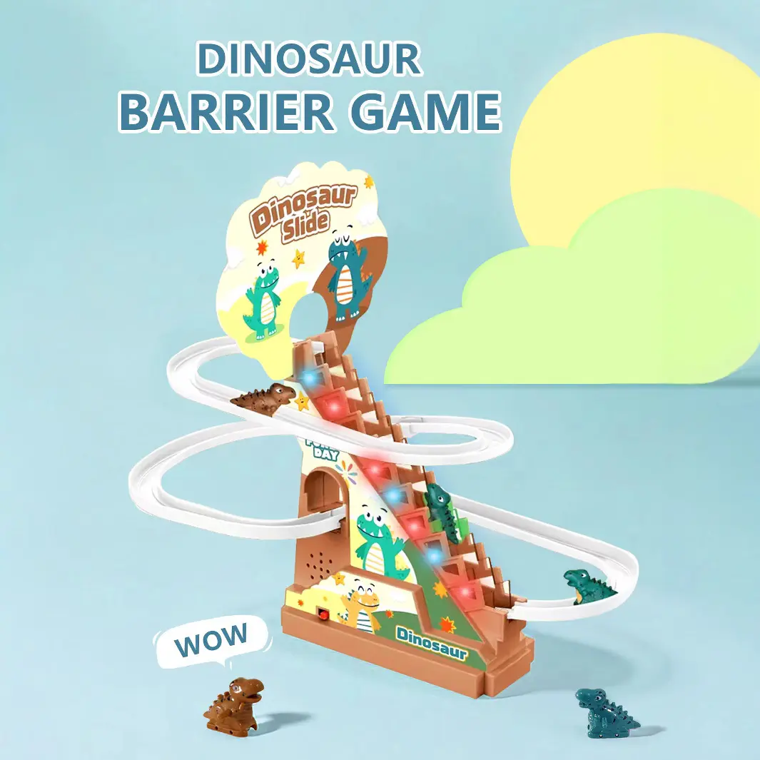 Dinosaur Climbing Stairs Track Slide Toy, Electric Dinosaur Stairs Climbing Slide Toy with 9 Cars Climbing Track Toy for Kids, Fun toys, interactive toys, Christmas gifts