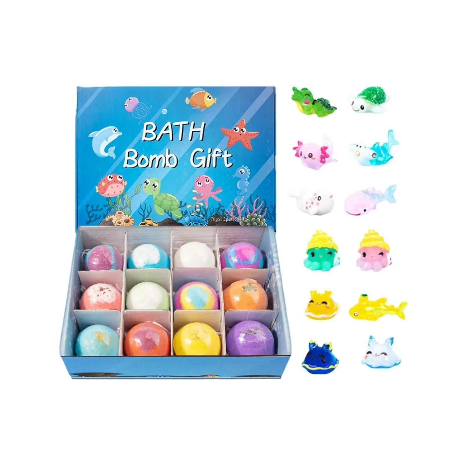 Kids Bath ball - Natural Soak Stocking Stuffers Gifts with Animal Toy | Bubble Bath Ball for Kids - for Holiday Birthday Family Children Girls Boy (Ocean)