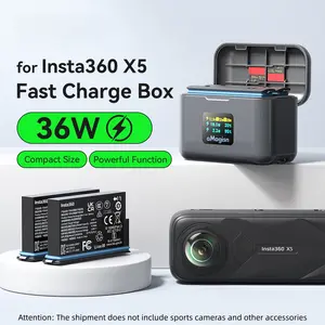 Insta360 X5 Battery Fast Charging Box with Screen, Magnetic Attachment, Storage Case for Sports Camera Accessories, Charger, Essential Gear for Travel & Outdoor Use